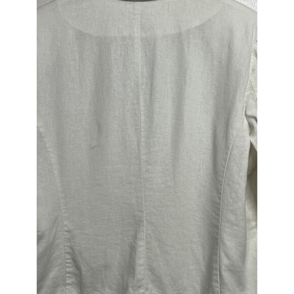 Cato Women White Cropped Linen Blend Blazer Jacket XL Shoulder Pads Minimalist - Picture 9 of 16